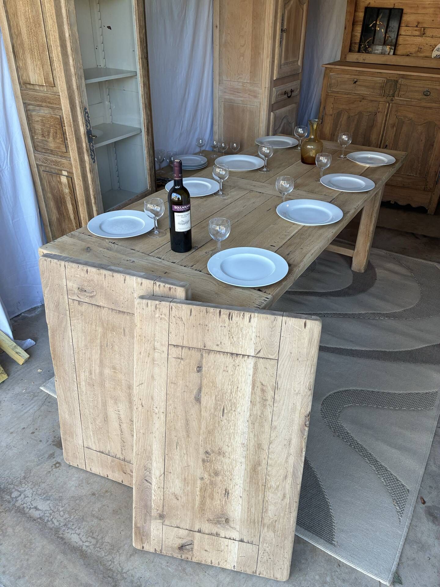 Farm table with extensions in solid oak
