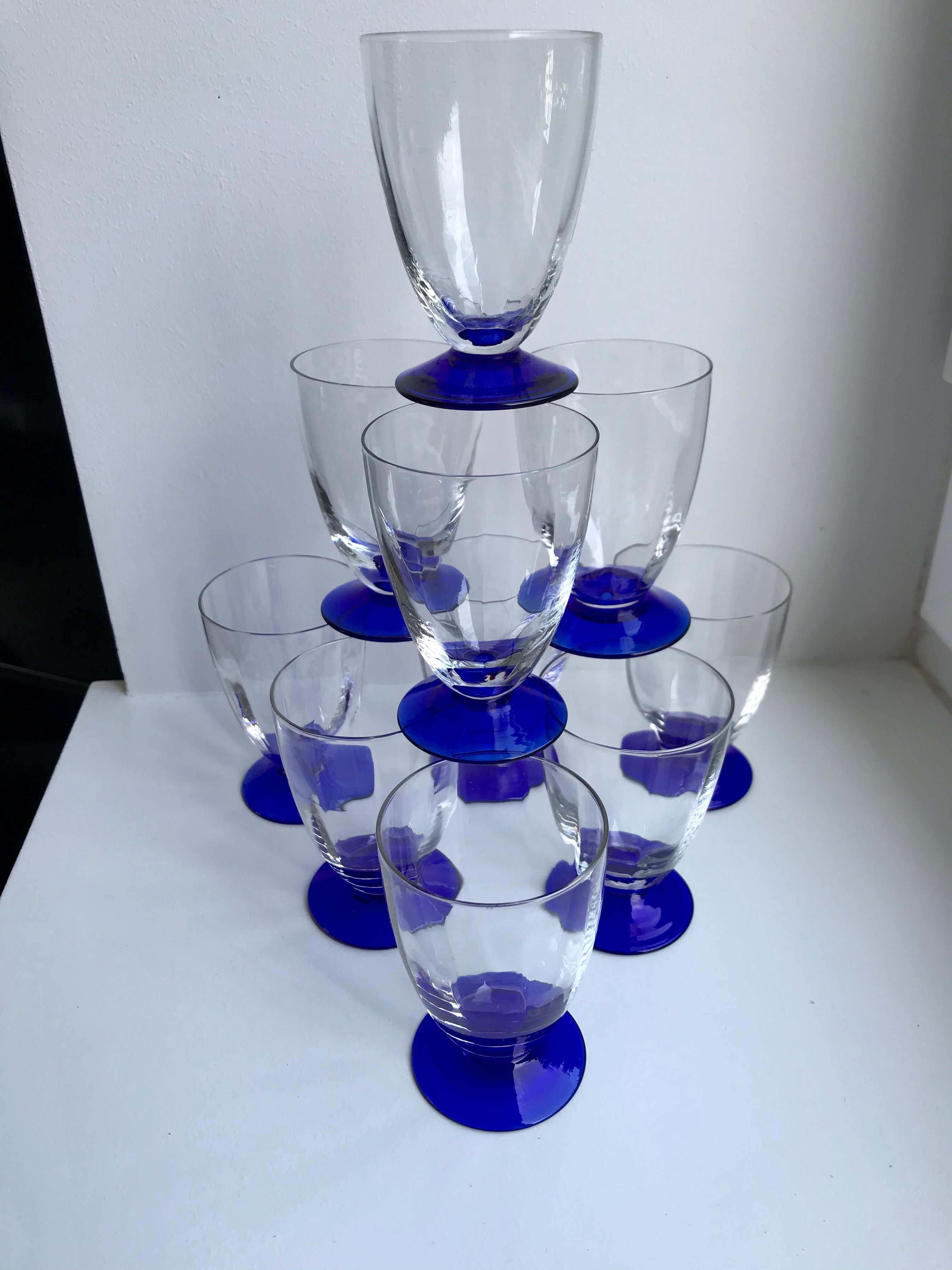 Set of 10 medium format blue foot glasses 60s-70s