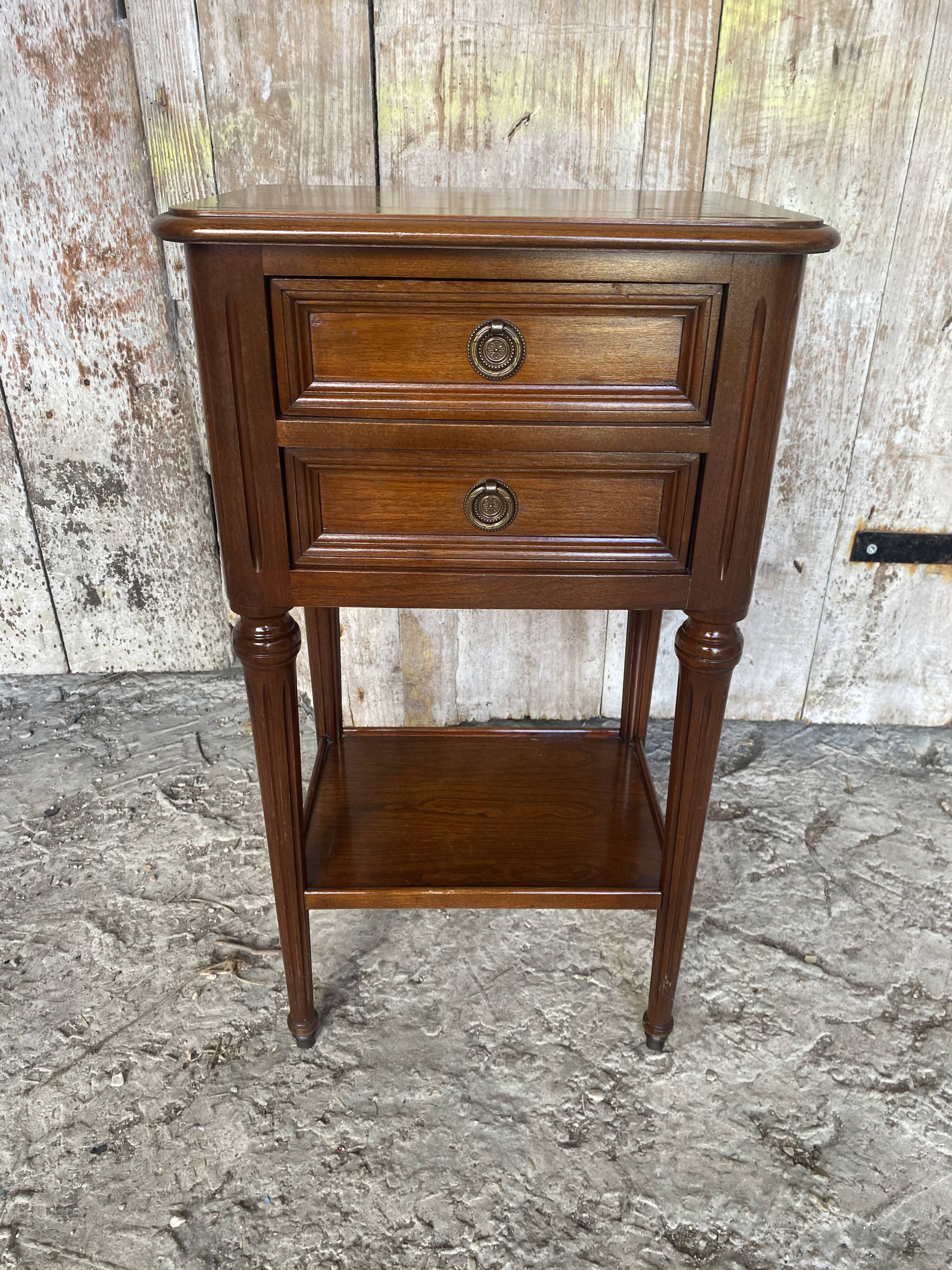 Antique Nightstand TRICOIRE Louis XVI Style Wood 2 Drawers Vintage