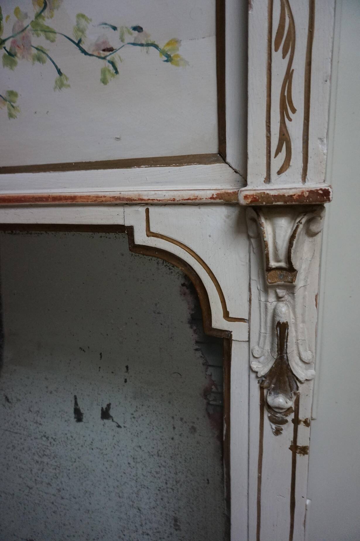 Italian hand-painted Console Table with Mirror and floral painting