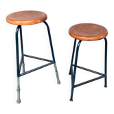 Set of Industrial Green Tripod Stool Set, Belgium, 1950s