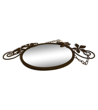 Miroir ovale murale art nouveau fer forgé 69x35cm