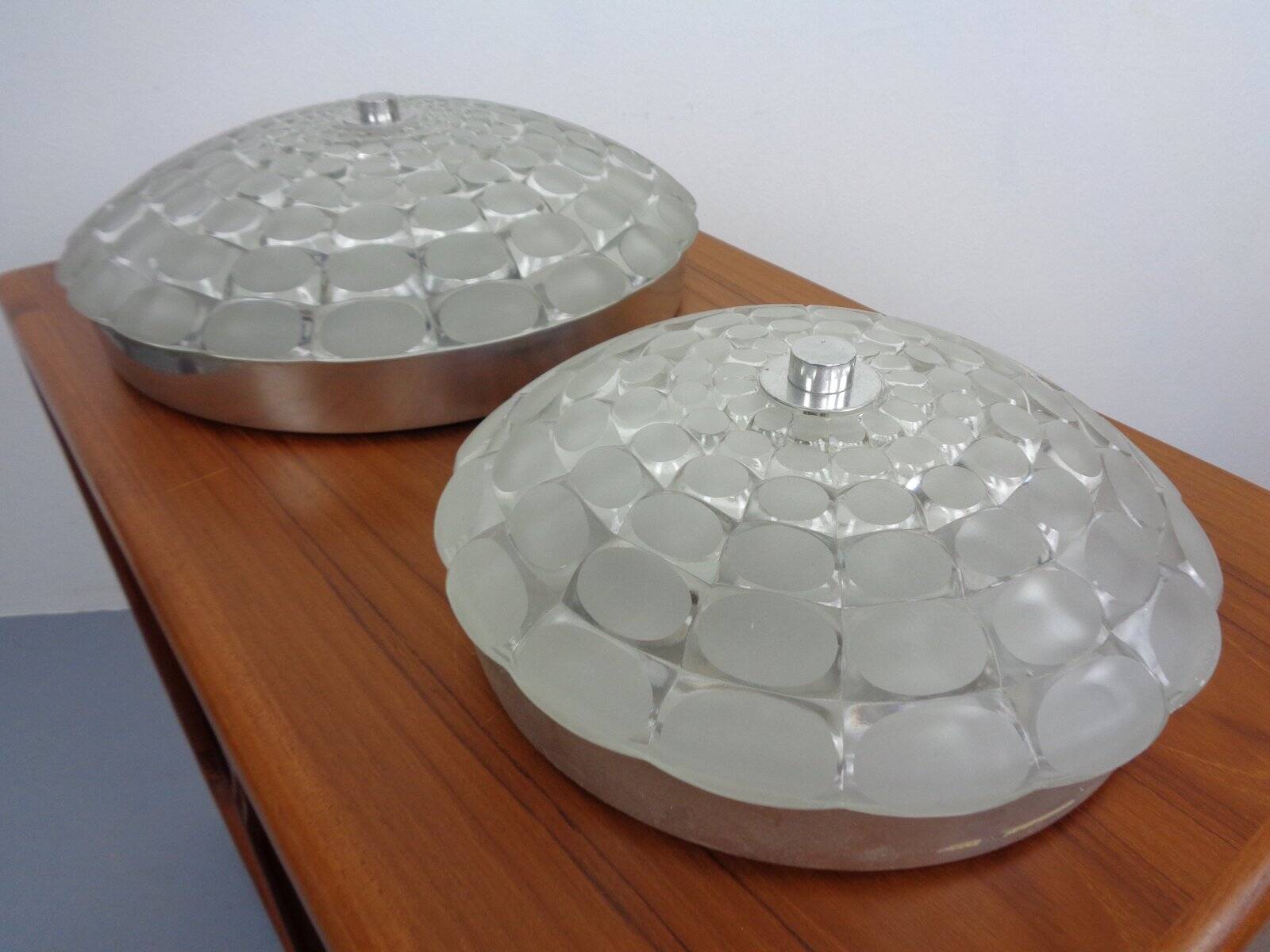 Large German Glass Ceiling Lights, Set of 2, 1960s