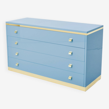Blue lacquered and brass chest of drawers