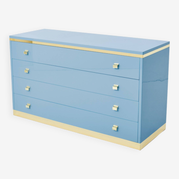 Commode laquée bleu et laiton