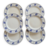 6 assiettes à dessert / plates vintage faïence ivoire – Décor tulipes bleue