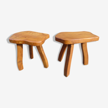 Pair of elm tripod stools