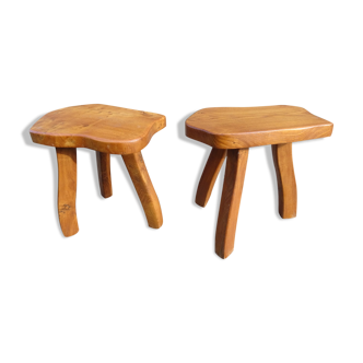 Pair of elm tripod stools