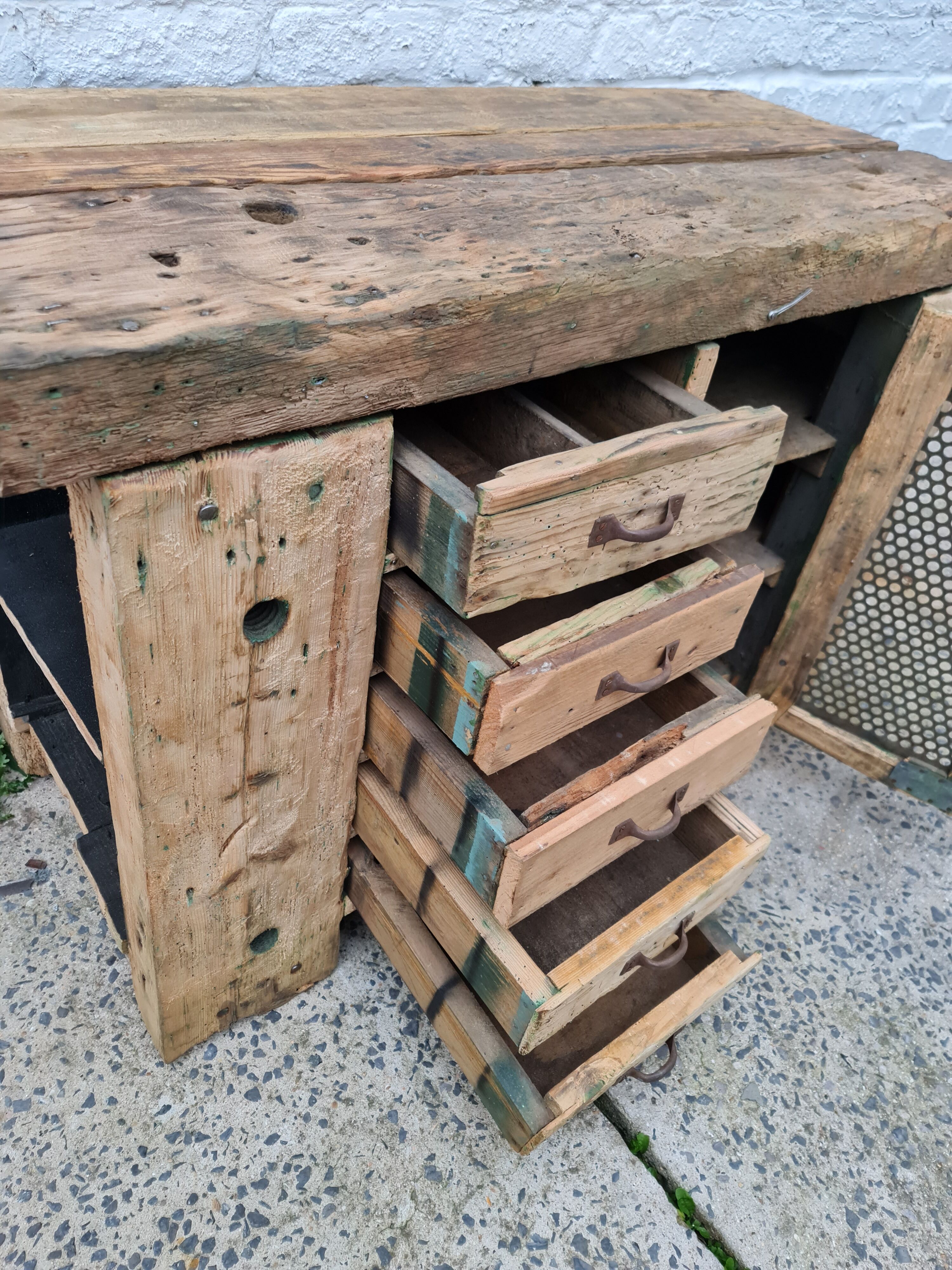 Old established a door and five drawers raw wood