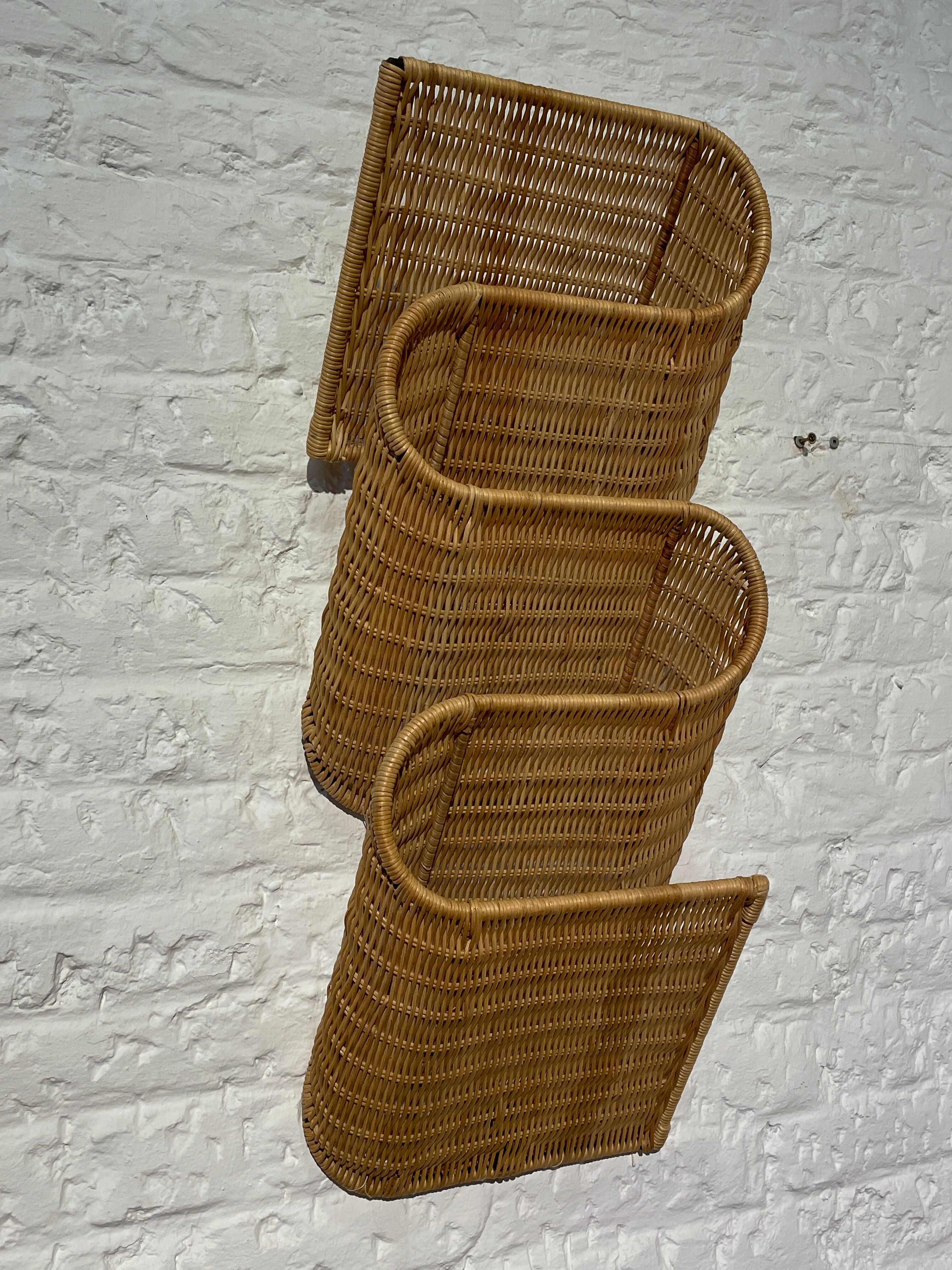 Wicker wall-mounted newspaper holder, France 1960's