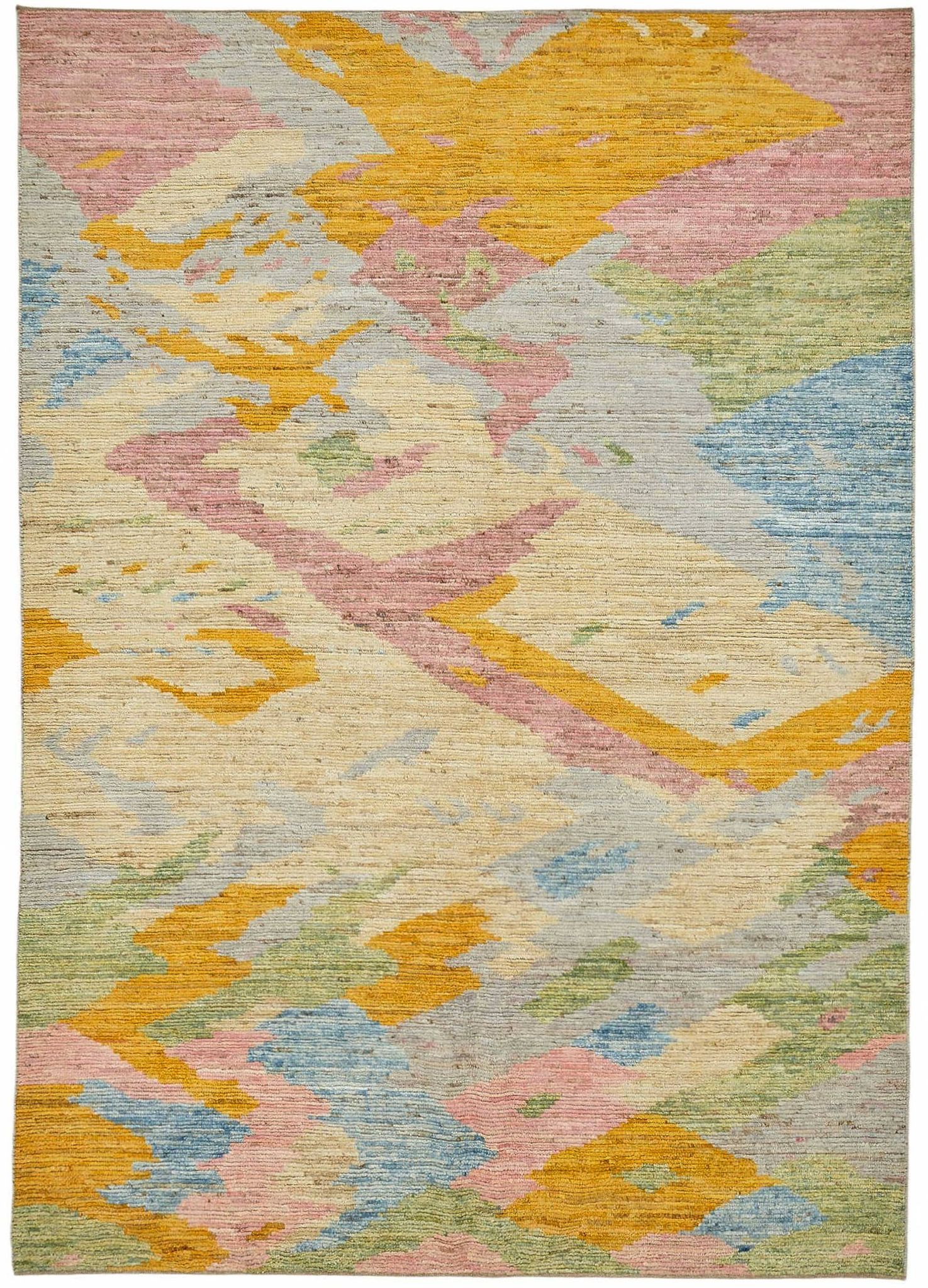 Tapis turc contemporain en laine multicolore noué à la main, 202 cm x 288 cm