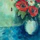 Huile william marcel clochard bouquet de fleurs roses coquelicots