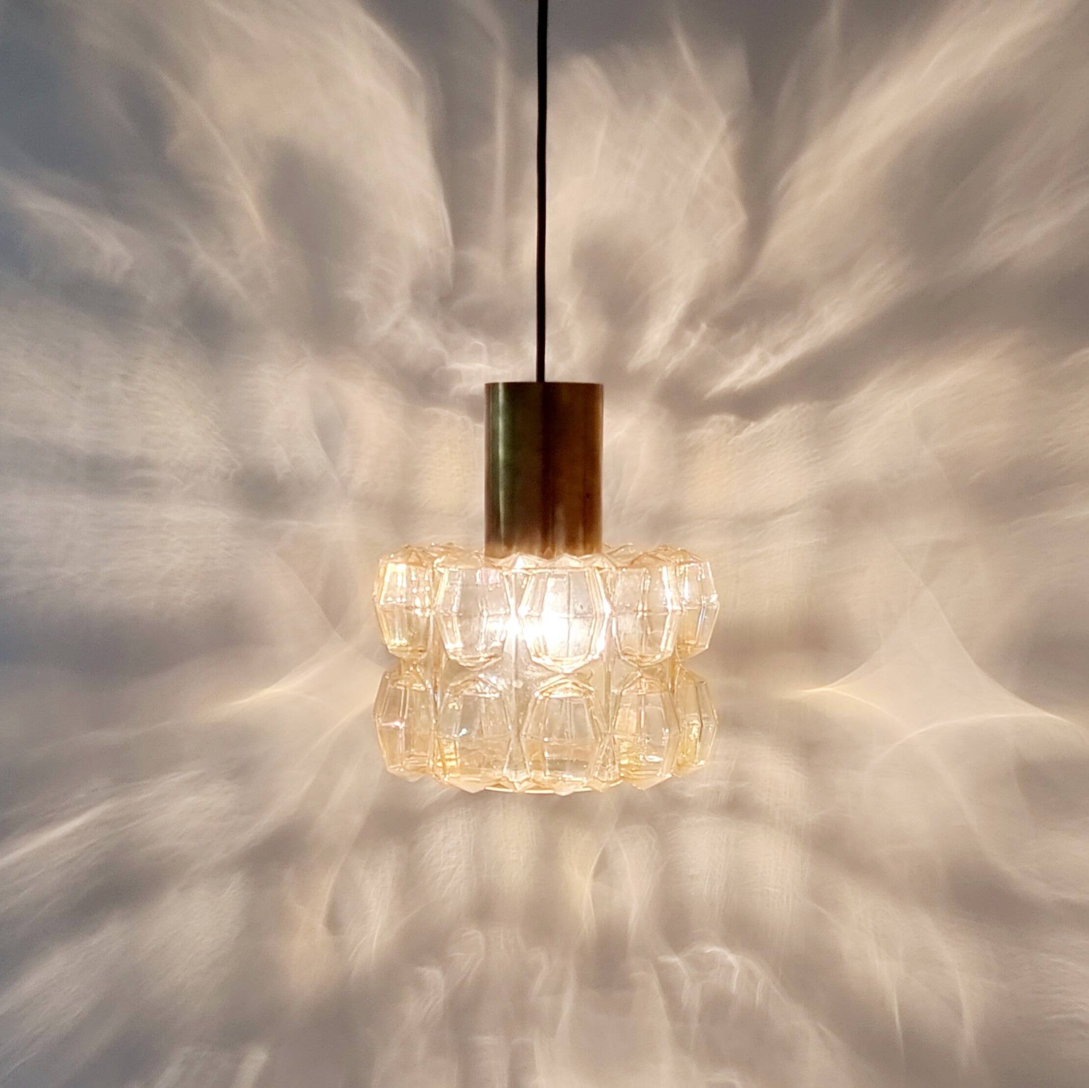 Large Amber Diamond Glass Ceiling Light/Pendant by Helena Tynell for Limburg, Germany, 1960s