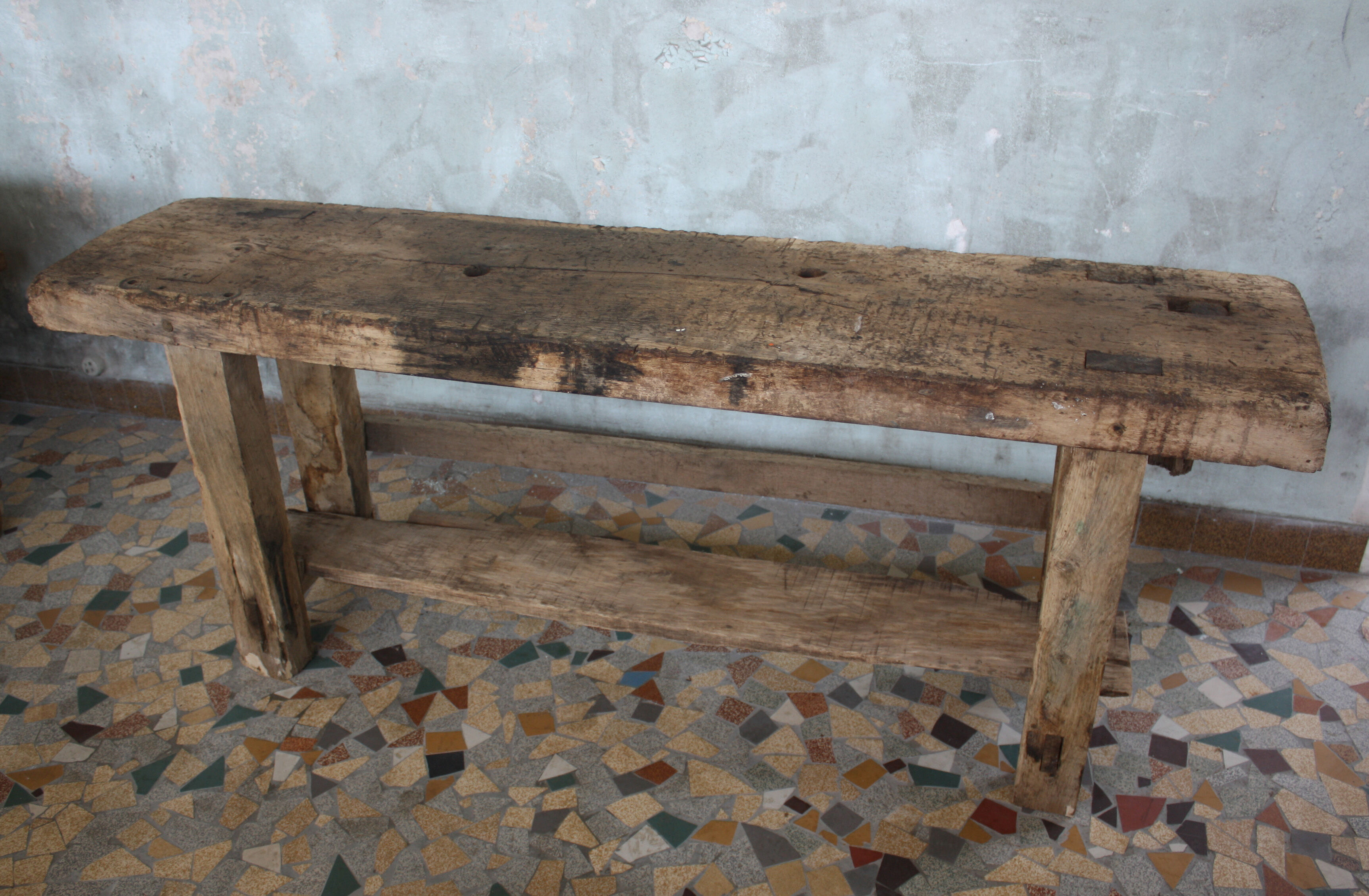 Ancient workbench in raw wood