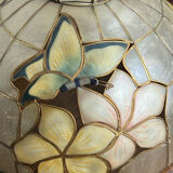 Pendant light, chandelier in mother-of-pearl and brass