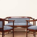 Ensemble de salon Thonet, en bois et jacquard bleu, 1910