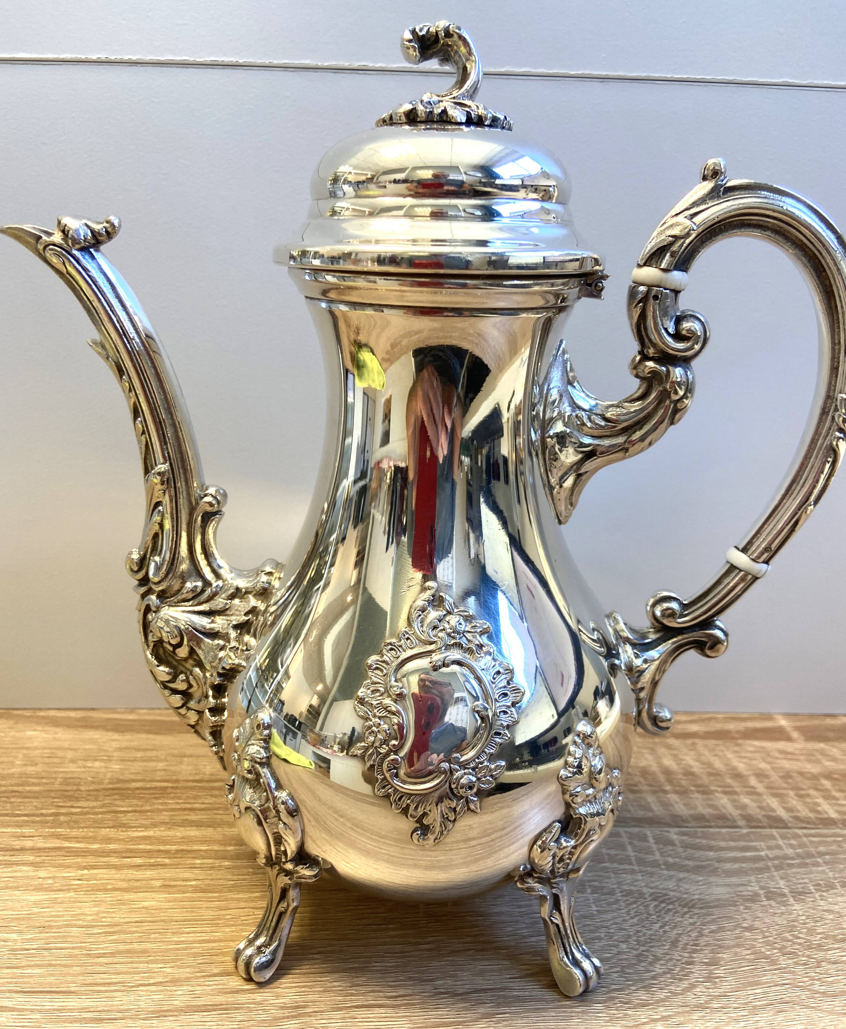 Elegant Louis XV Style Rocaille Silver Metal Tea Coffee Pot