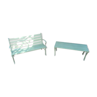 Set of 2 garden benches, for children in cast iron and wood
