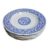 Lot 6 assiettes creuses Gien motifs bleus parfait état