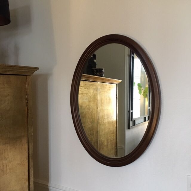 Dark oak oval mirror 77x58cm