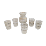 Set of 5 glasses and small pichet in granite gilded border
