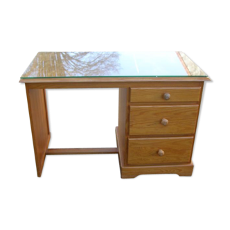 Solid pine desk with 3 drawers wooden tray with protective glass