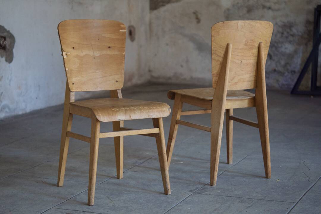 two  style wooden chairs