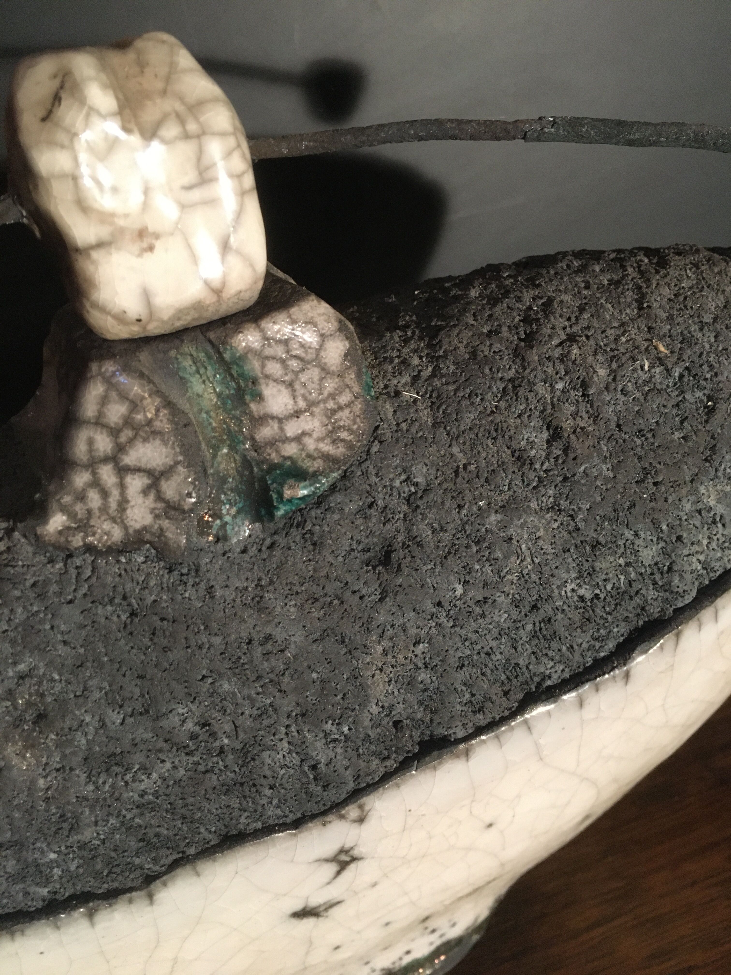 Enamelled ceramic bottle signed