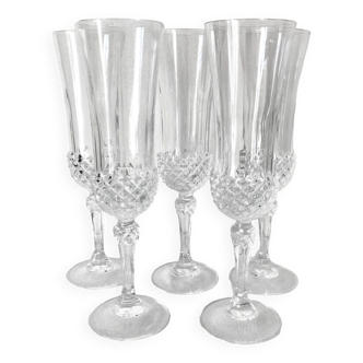 Set of 5 champagne flutes in cut glass
