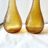 Pair of vintage amber yellow Empoli glass decanters