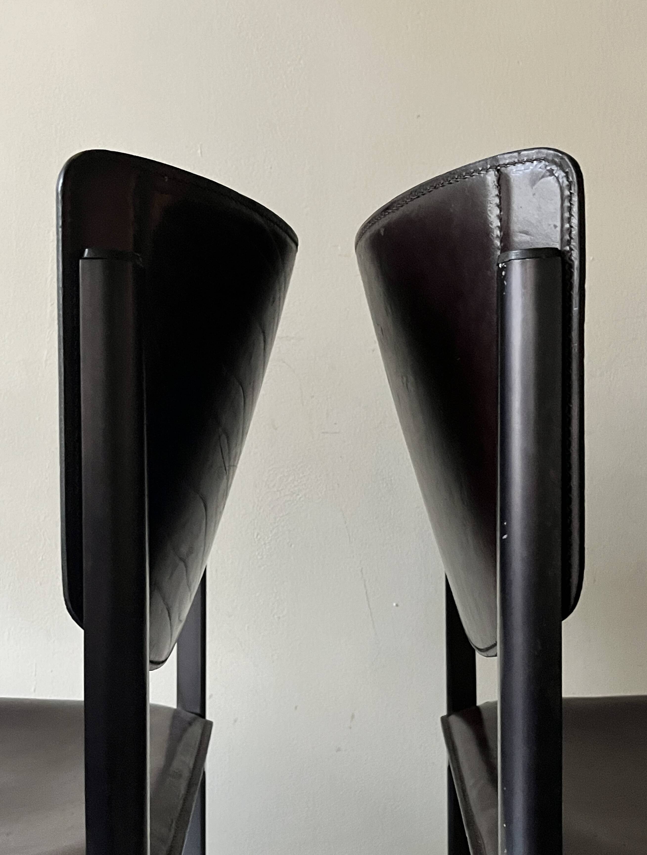 Set of 2 Italian chairs in brown Havana leather, design MATTEO GRASSI