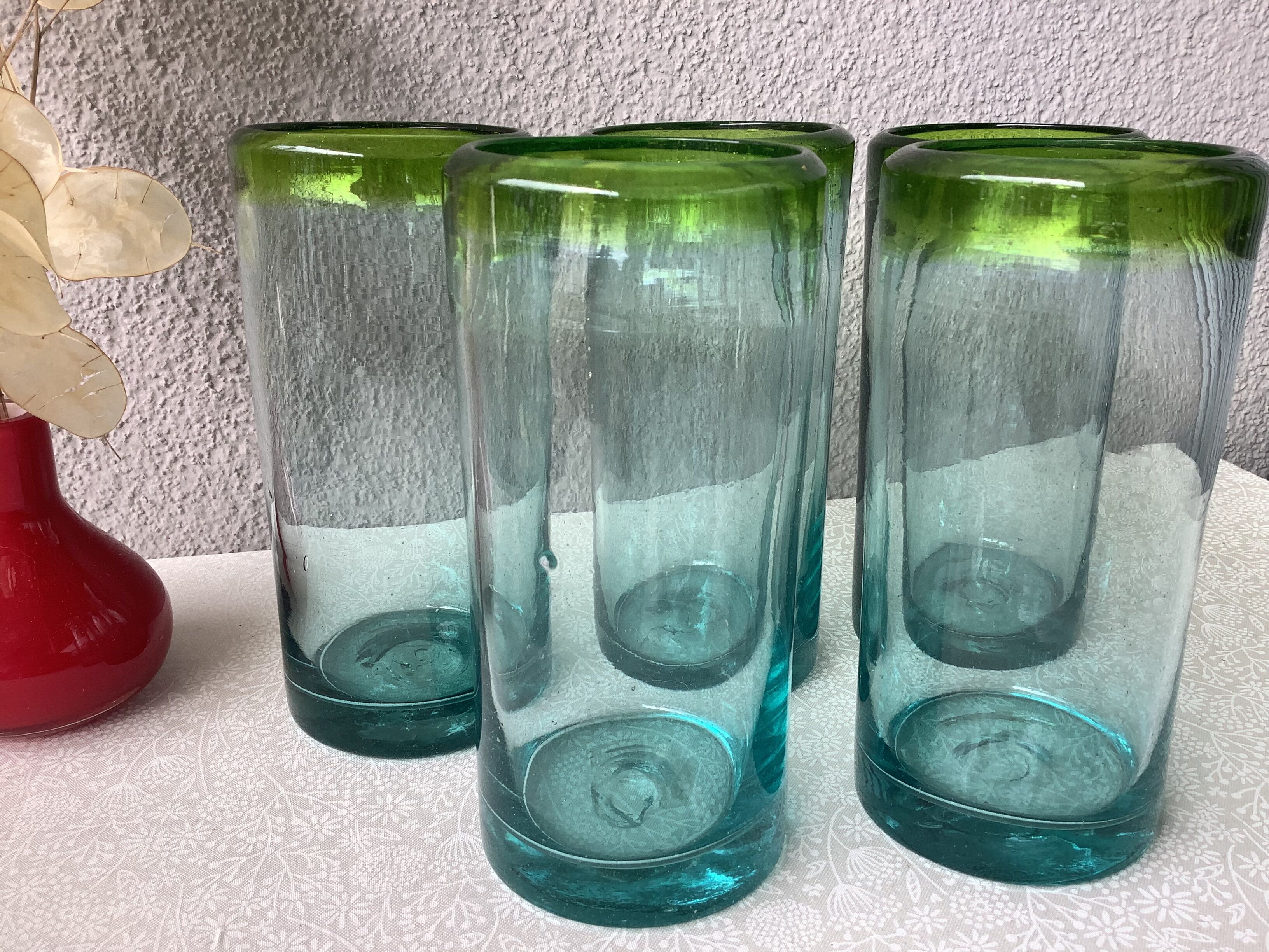 Aztecas Mexico blown glass glasses