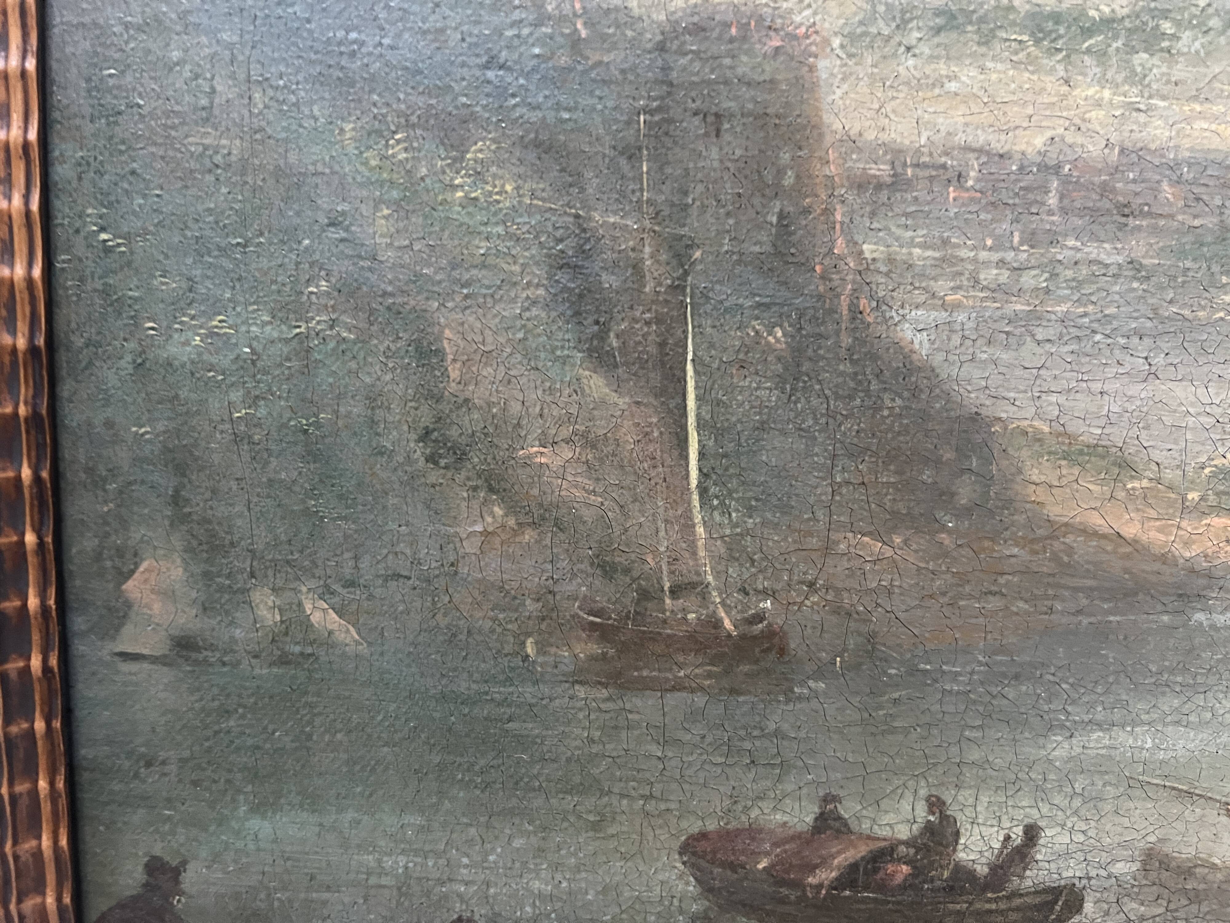 Oil on canvas "Seascape and Mountains" 19th century