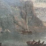 Oil on canvas "Seascape and Mountains" 19th century