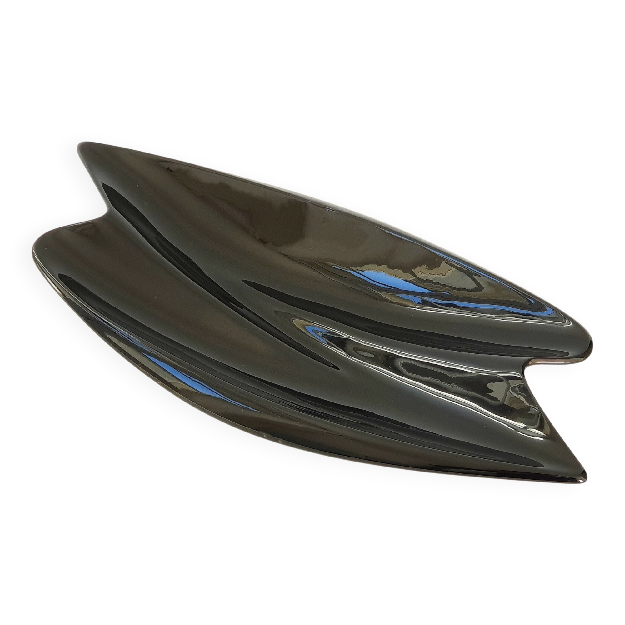 Verceram vintage 1960s black pearlescent ceramic fruit bowl
