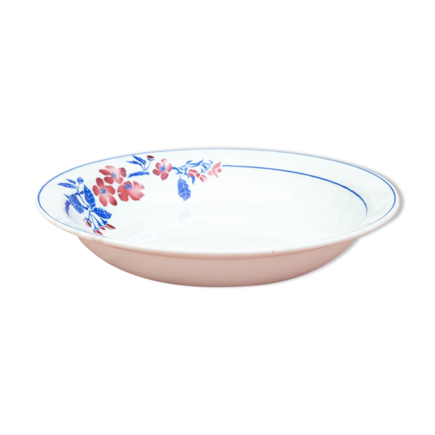 Plat creux motif fleur et liseré bleu