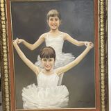 Peinture sur toile, aérographe? jeune danseuse en tutu, à identifier