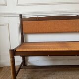 Provençal rustic wood and straw bench