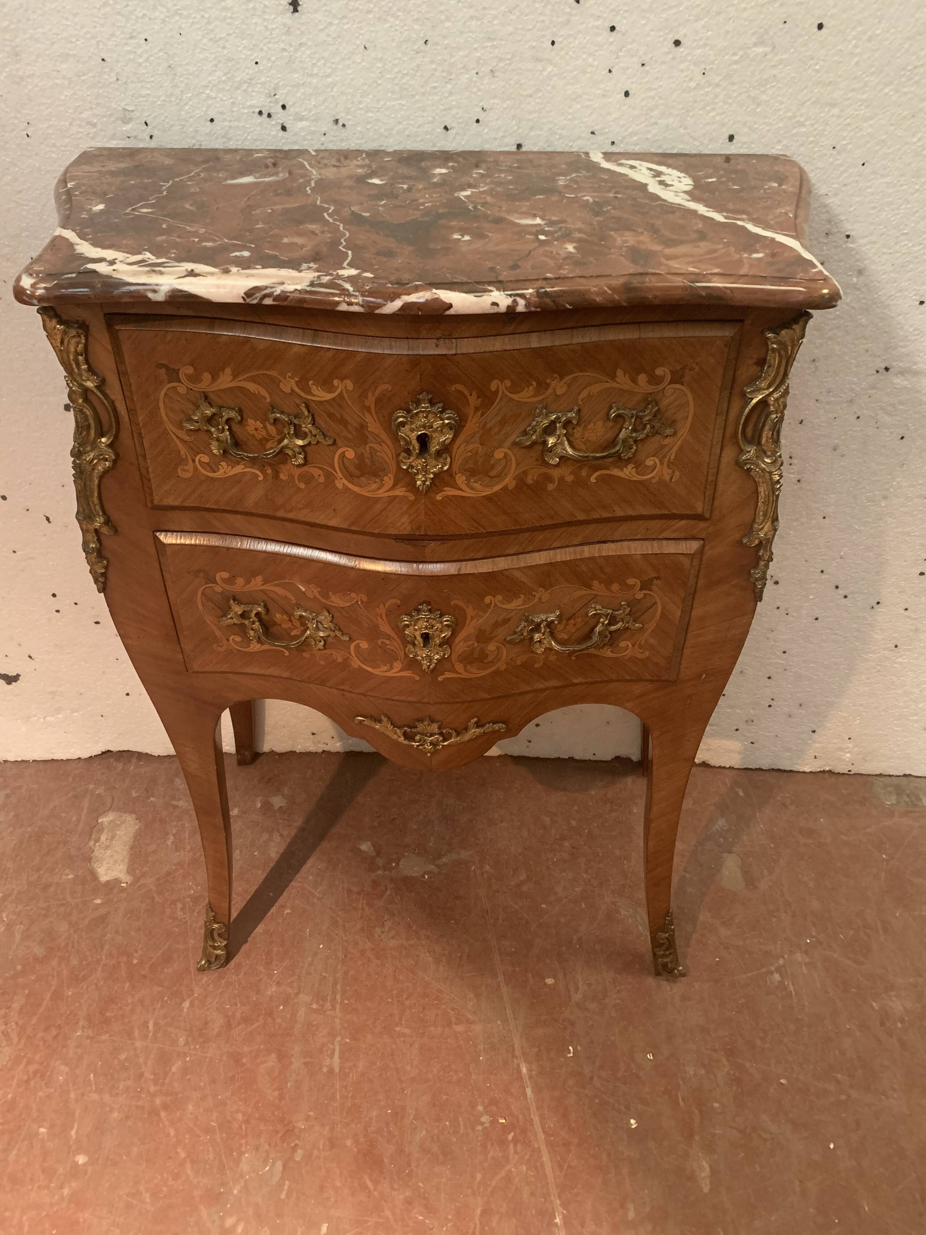 Curved wooden veneer chest of drawers Louis XV / XX century style