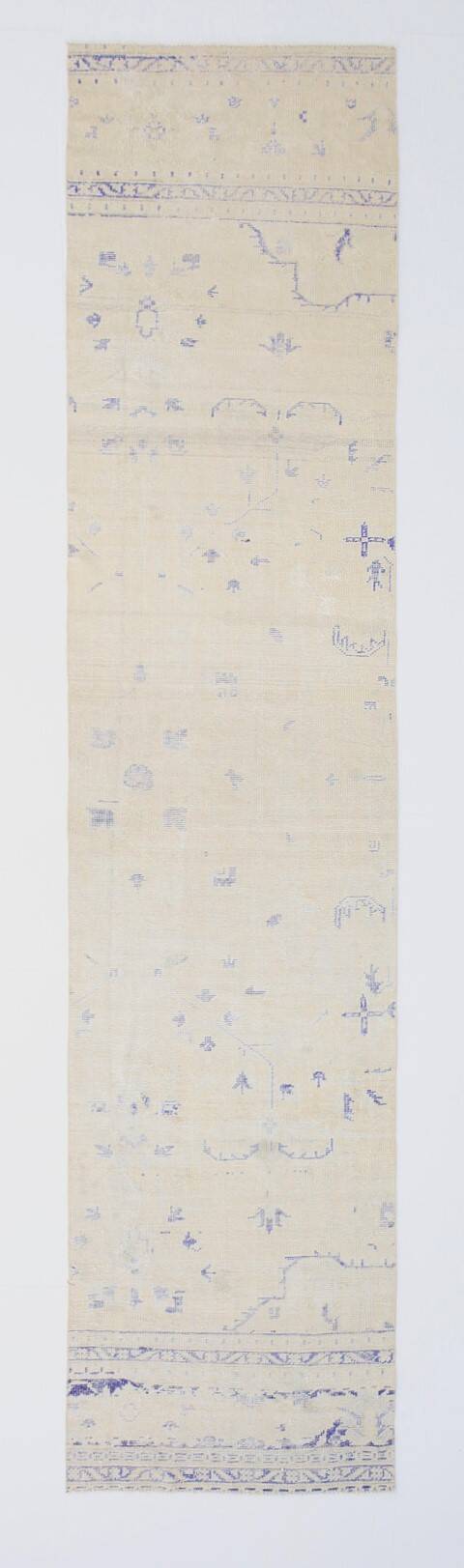 3x12 Blue & Beige Antique Vintage Runner Rug, 80x369Cm SK 23836