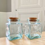 Pair of square jars in tinted glass and corks