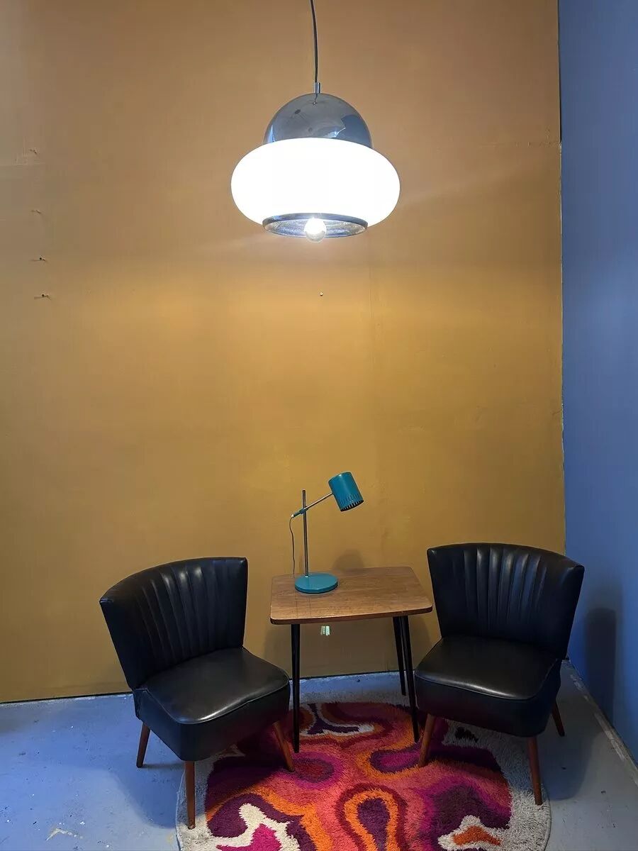 “Saturn” suspension in chrome and opaline glass