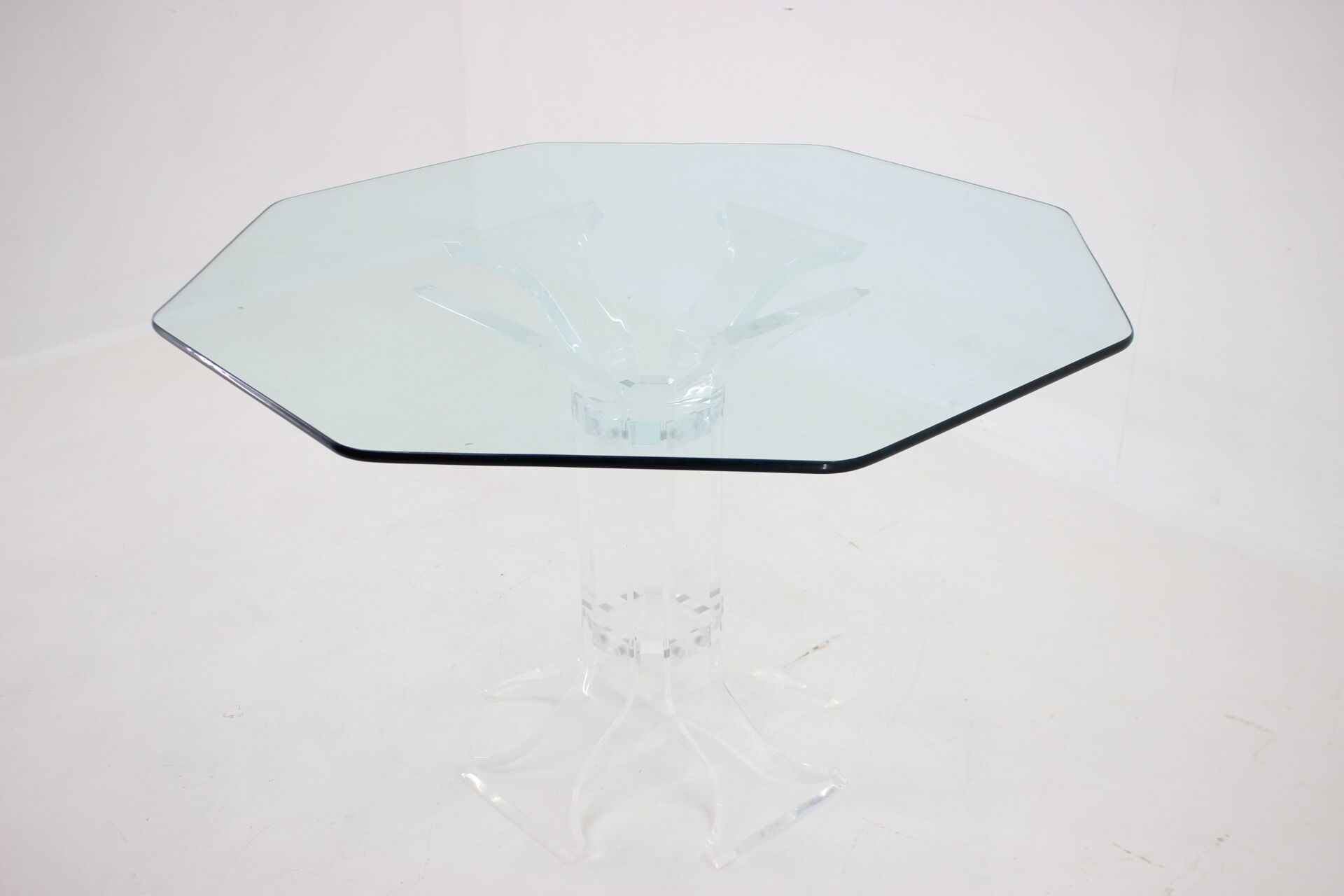 1970s lucite dining table with glass top