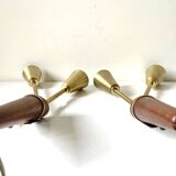Pair of Scandinavian Midcentury wall lights sconces Brass & teak wood