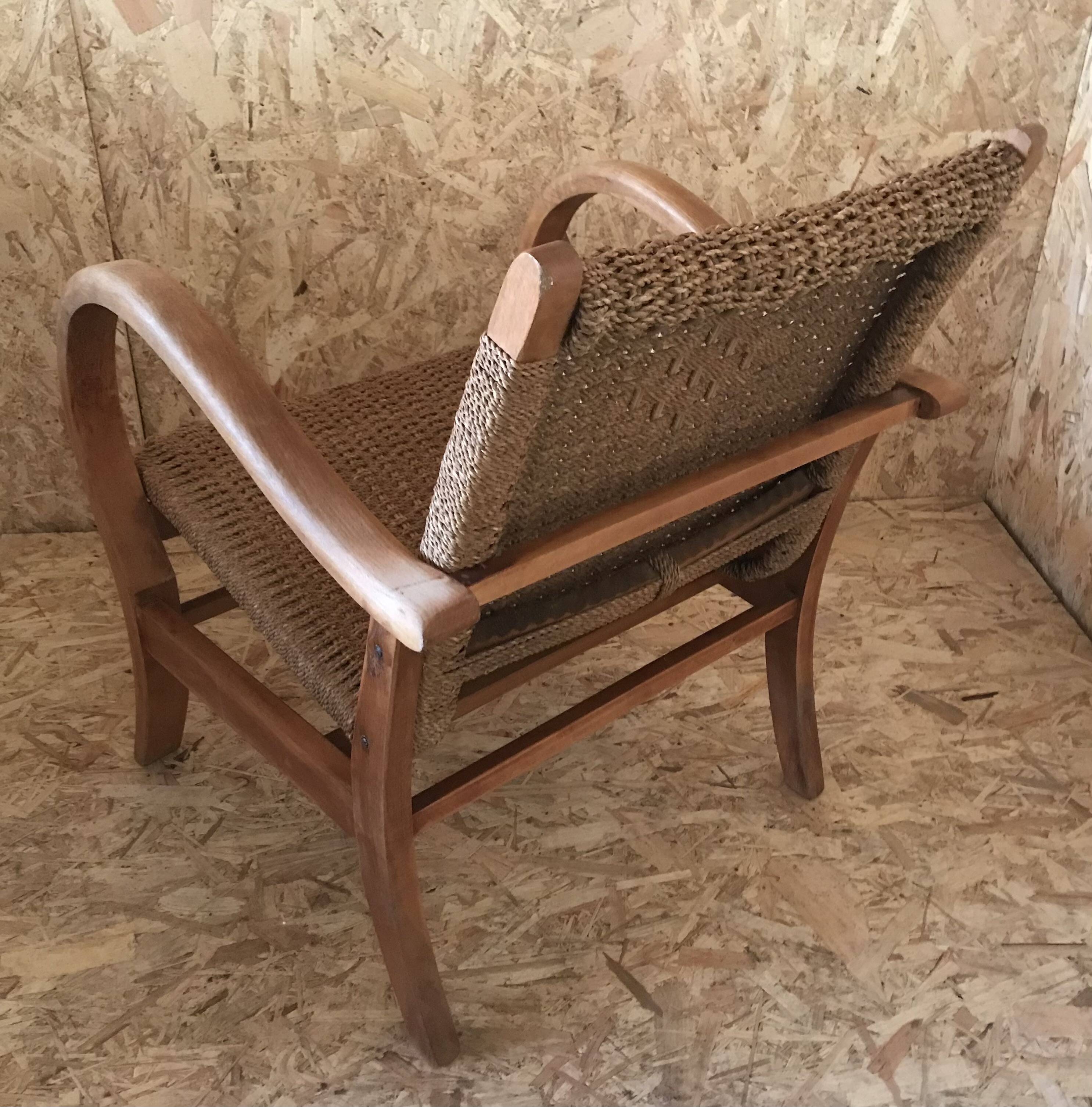 Bauhaus armchair in wood and rope by Erich Dieckmann