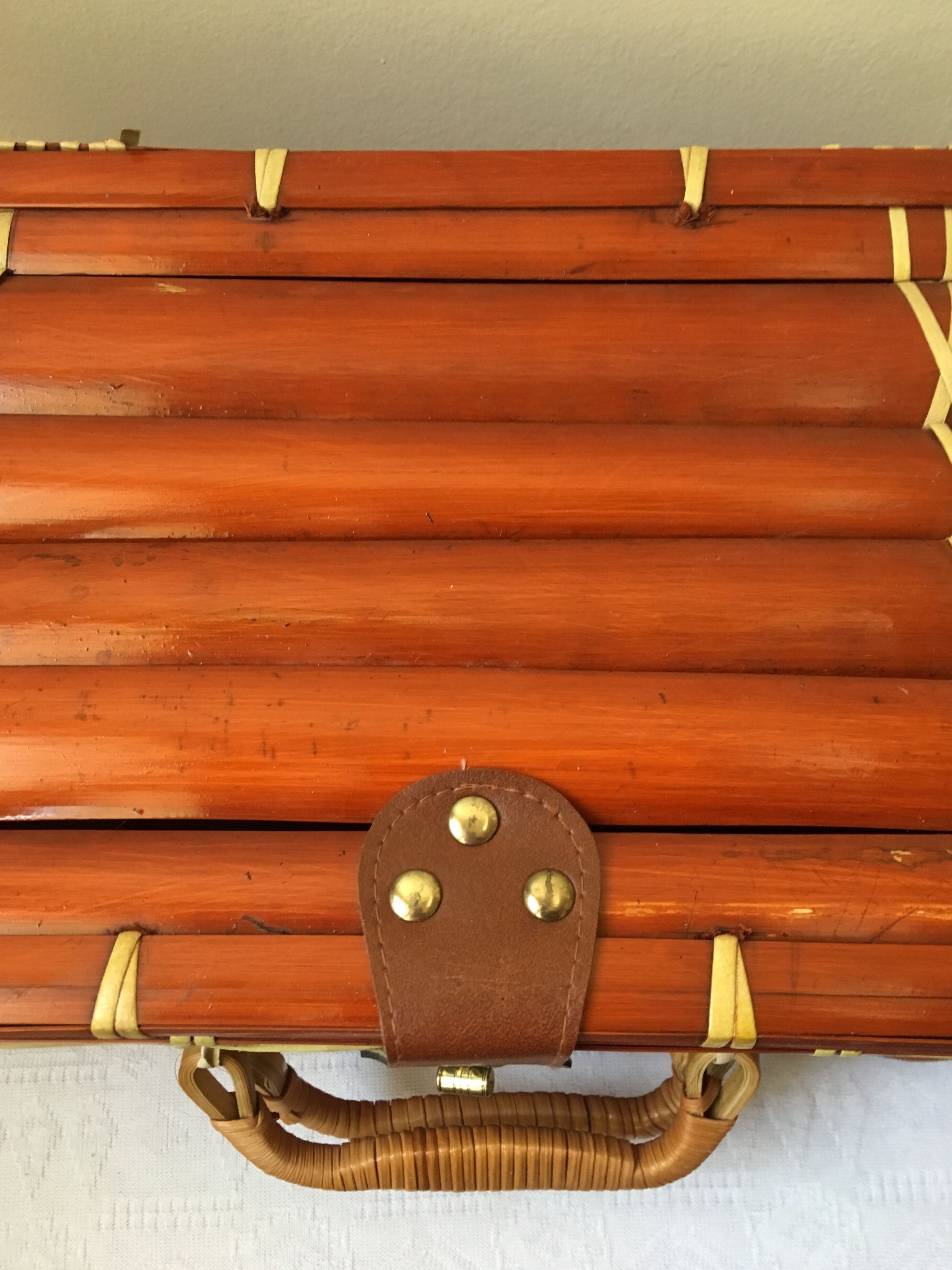 Suitcase in wicker and vintage bamboo