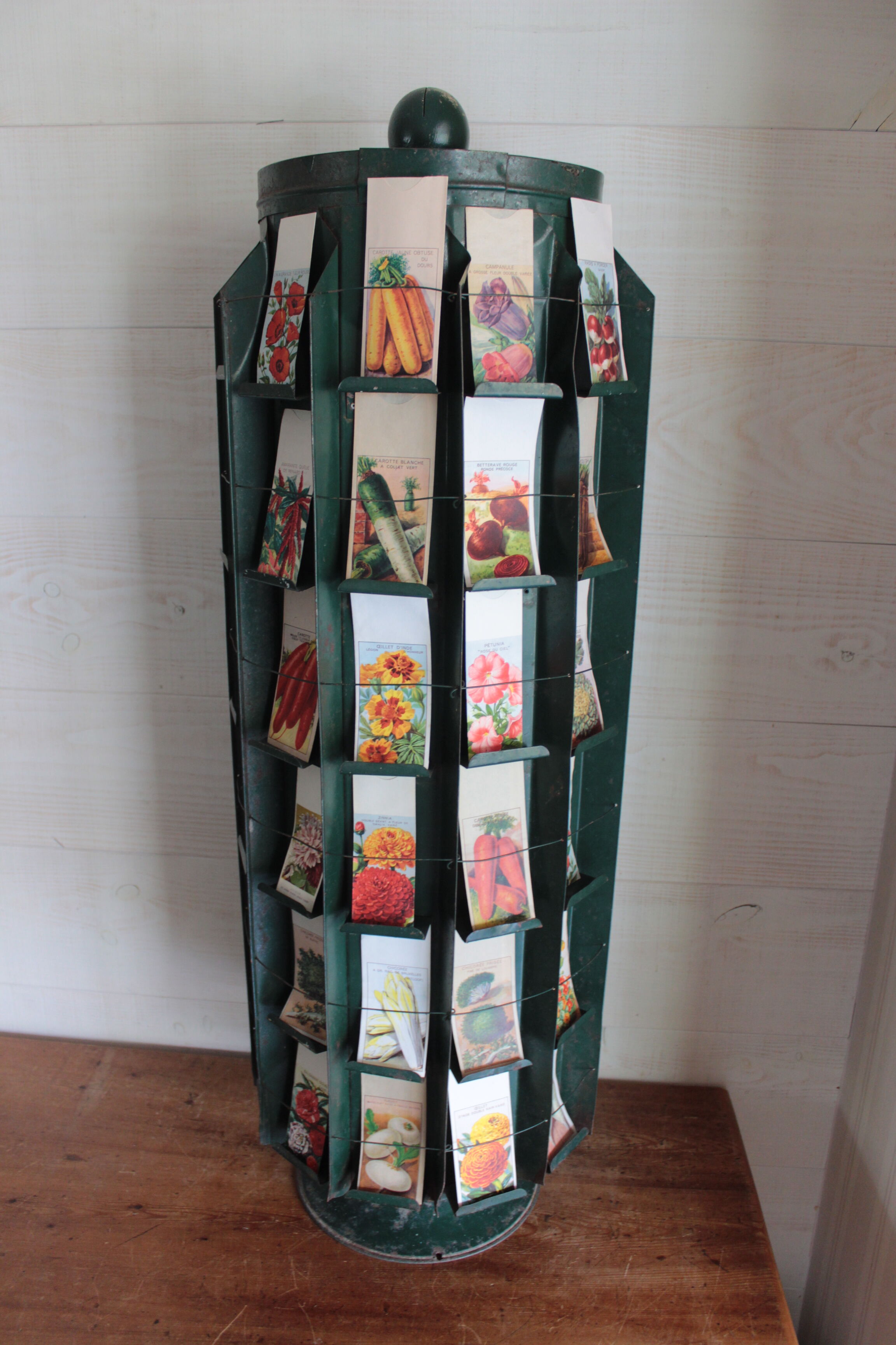 Old turnstile display with sheet seed bag