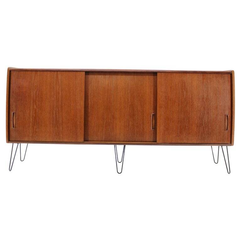1960s Upcycled Danish Mid-Century Modern Teak Sideboard on Hairpin Legs