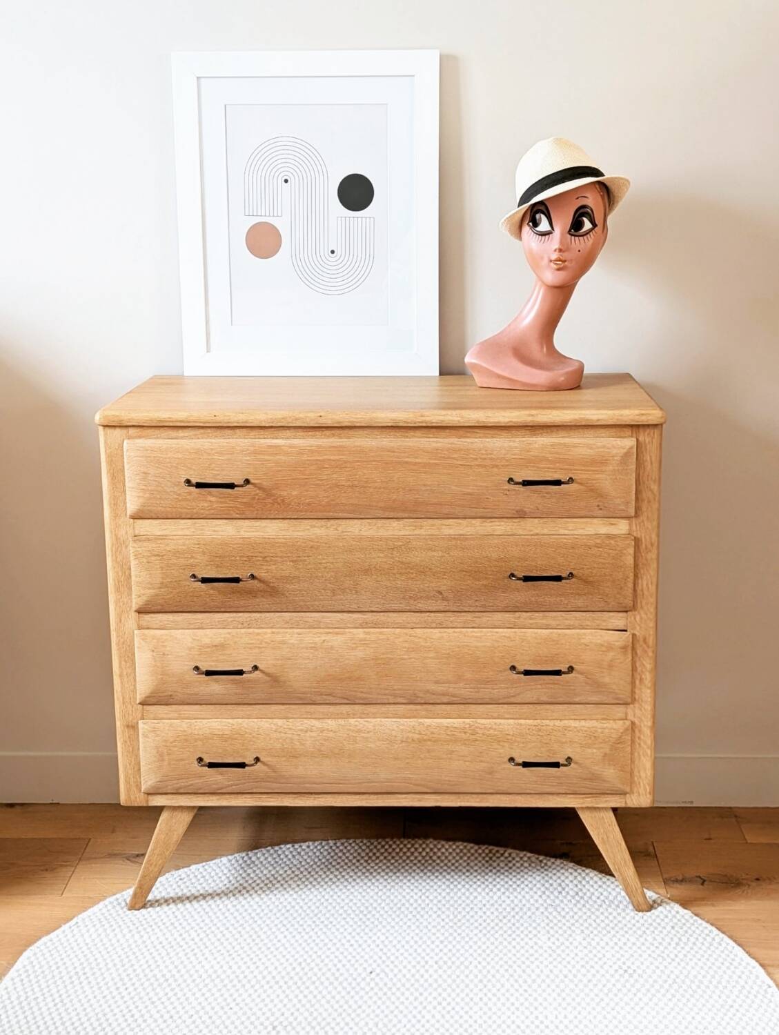 Commode vintage 50/60 rénovée hêtre et pieds compas