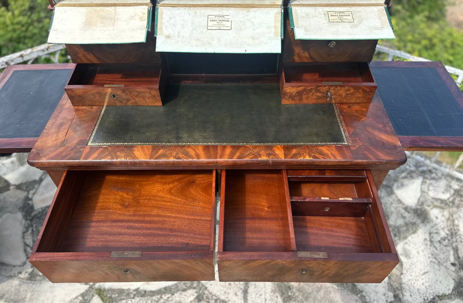 19th century flamed mahogany stepped desk